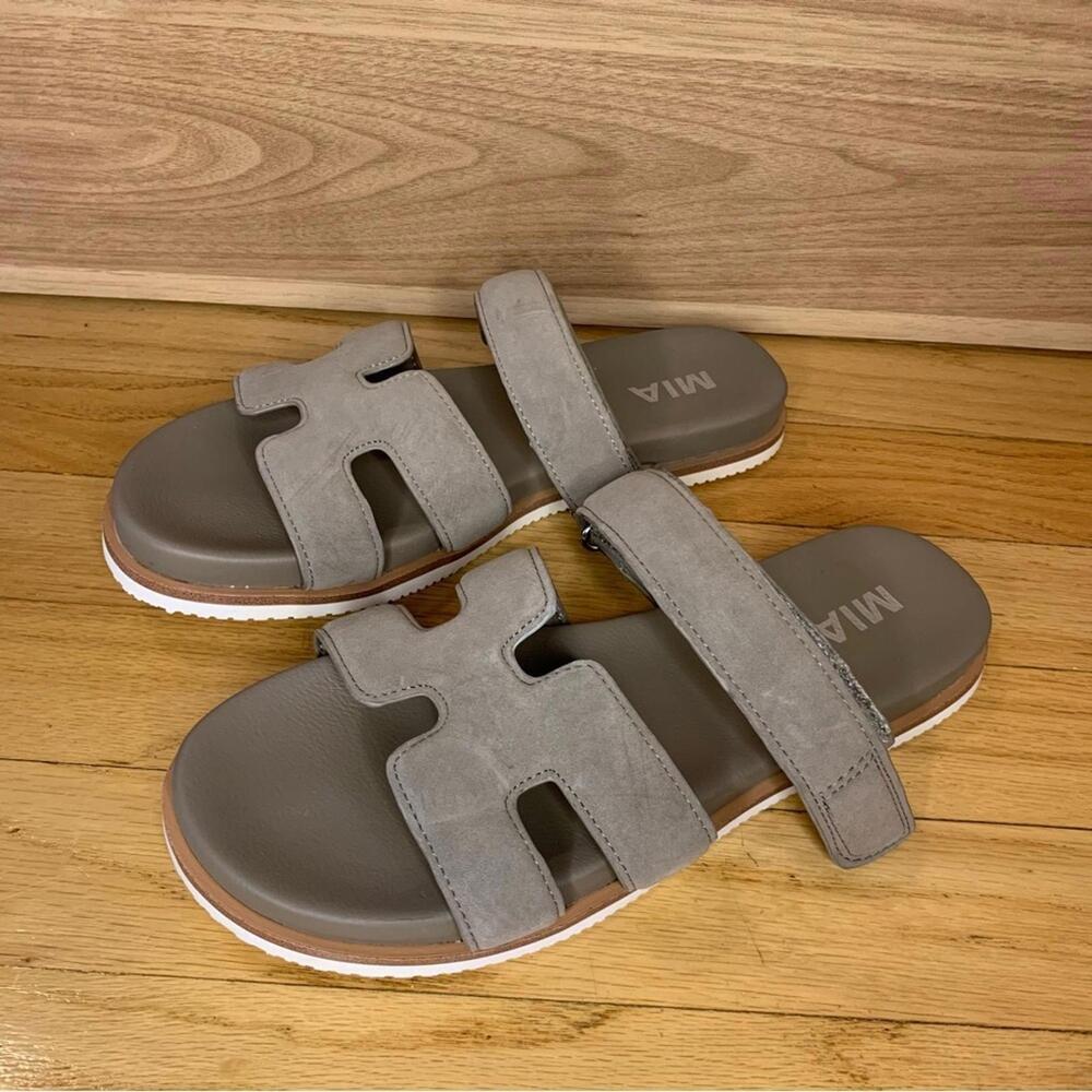 MIA Gray Suede Slide Sandals